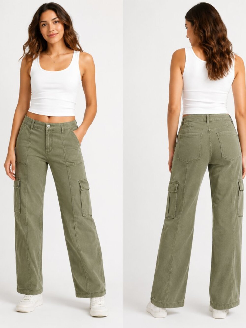 Reitmans Petite Sage Green Cargo Pants Size 31 Linen Lyocell Blend